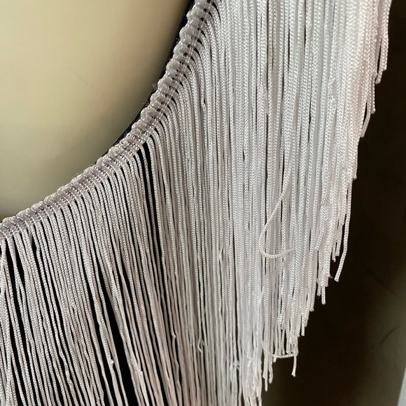 Bodycon Dress - White Fringe Accent / Backless Junior size L stretch fabric - Picture 7 of 11